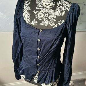 Long sleeve navy blue blouse